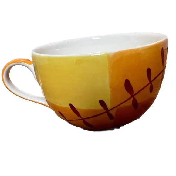 Hues N Brews Teapot Set w/ 2 Cups & Tray Ceramic Yellow Orange Hand Painted - Picture 7 of 11